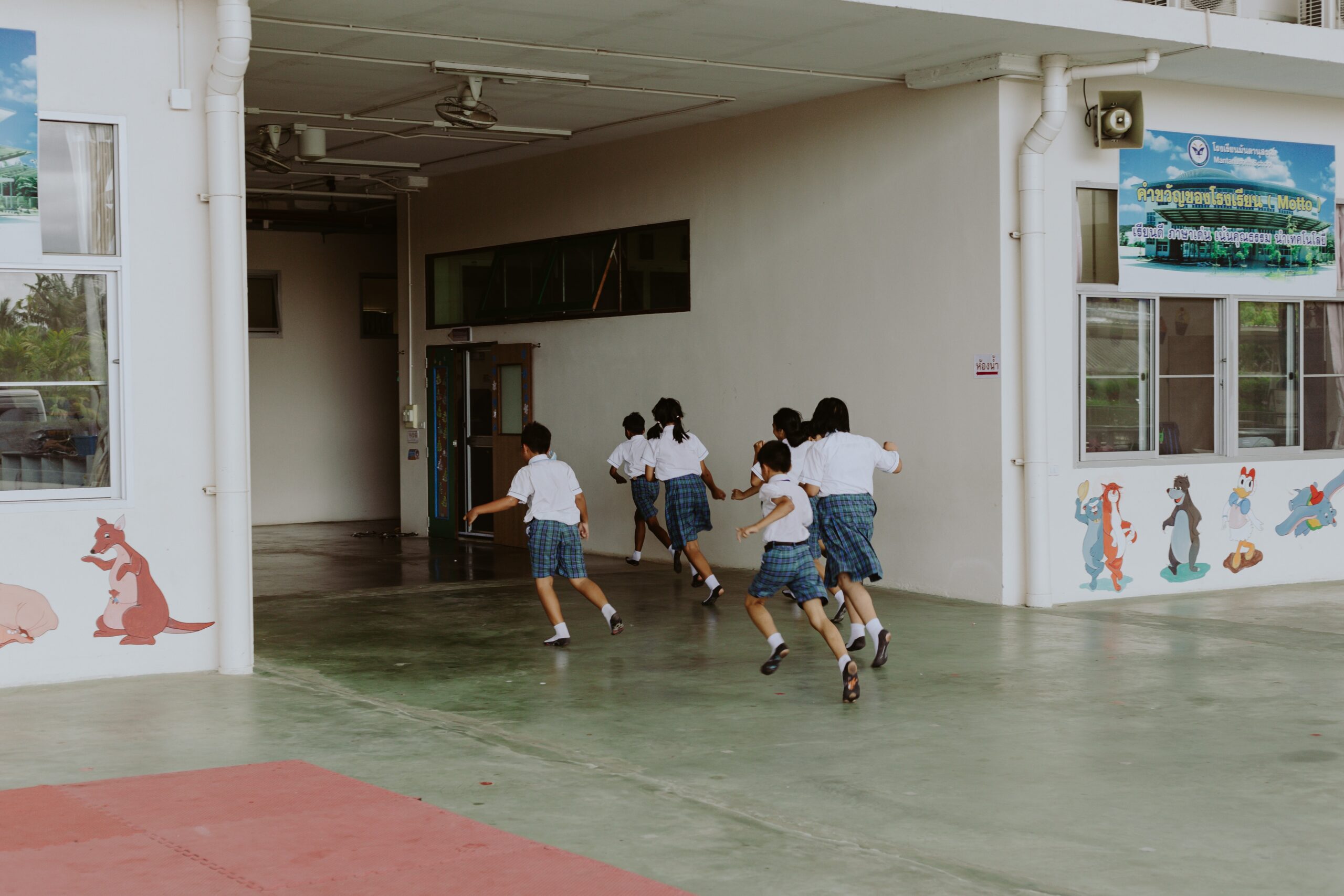 Kids Running into School